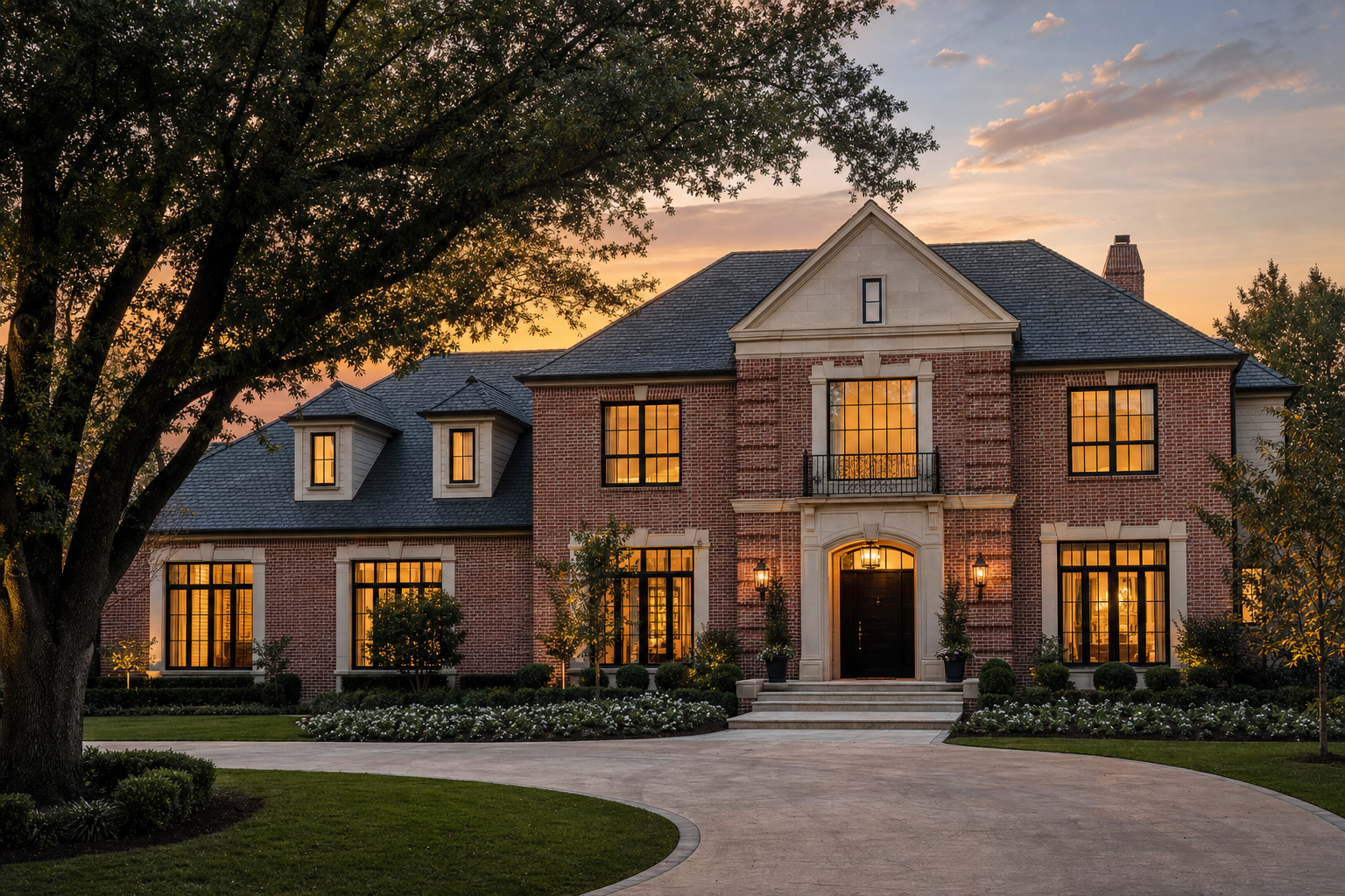 Highland Park luxury home at sunset