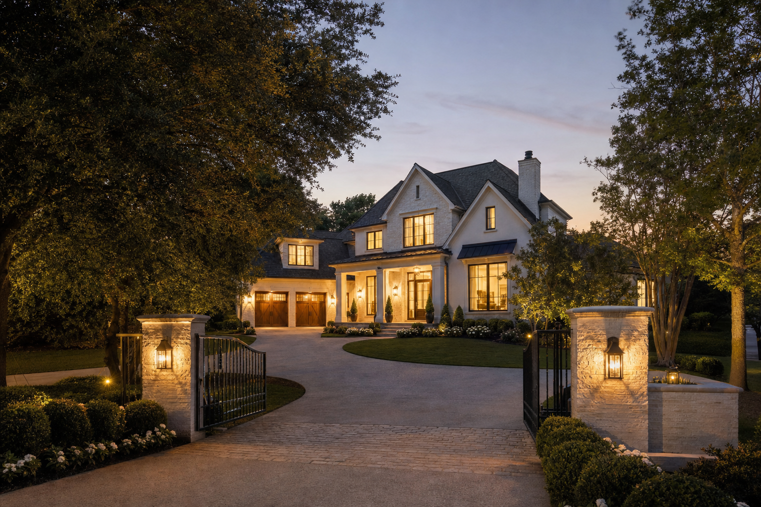 Preston Hollow estate at twilight